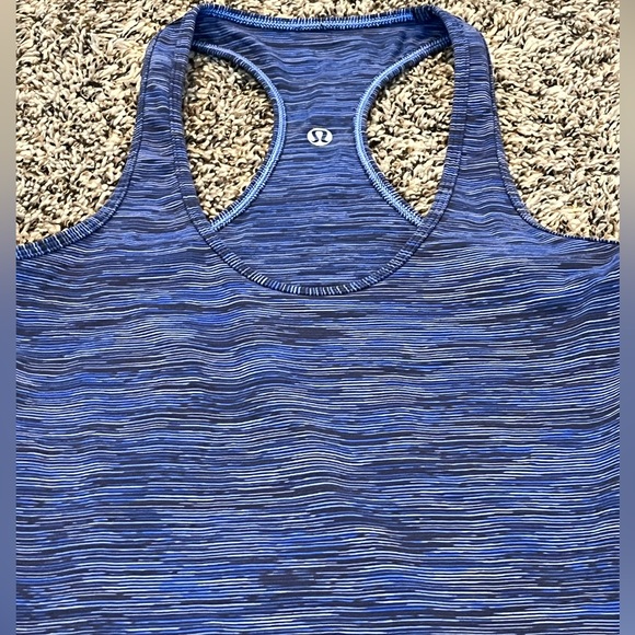 Lululemon Cool Racerback Tank Top Shirt Cadet Blue black gray Stripes, size 4 - Picture 2 of 9